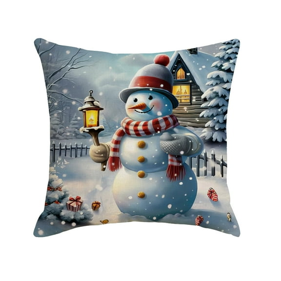 Christmas Snowman Pillowcase 18x18 in – Soft Linen Decorative Cushion Cover for Sofa, Bed, Winter Holiday Home Decor