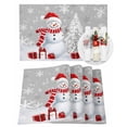 thumbnail image 1 of Christmas Snowman Placemats Set of 8 Red Snowman Xmas Tree Snowflakes Grey Heat Insulation Washable Place Mats, Rustic Non-Slip Table Mats for Dining Table Party Kitchen Decor,13x19 Inch, 1 of 4