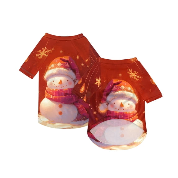 Christmas Snowman Print Dog Short Sleeve T‑shirt Lightweight Breathable Polyester Pet Shirts Art‑style Festive Holiday Dogs Clothes for Daily Walking Party Photo