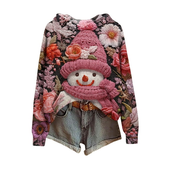 Christmas Snowman Print Hoodie Long Sleeve Pullover Casual Sweatshirt Holiday Winter Tops for Women Teens Girls