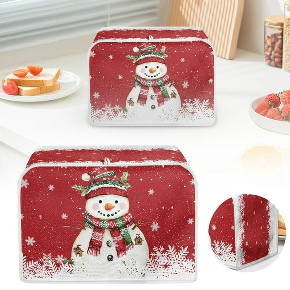 Christmas Snowman Printed Toaster Cover for Anti-Dust & Fingerprint, Snowflake Print Covers, Kitchen Microwave Decor Accessories