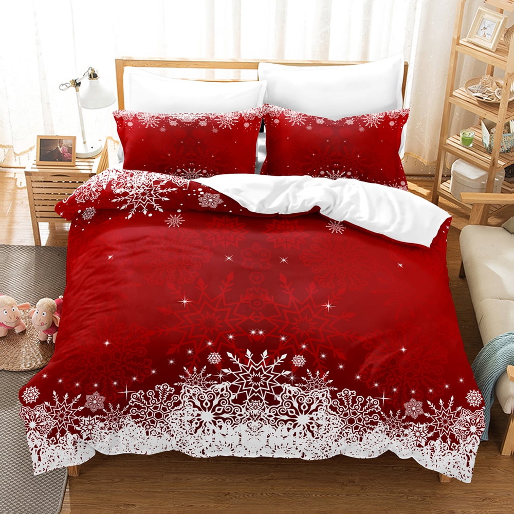 Christmas Snowman Quilt Set Queen Size Santa Claus Reindeer Xmas Tree