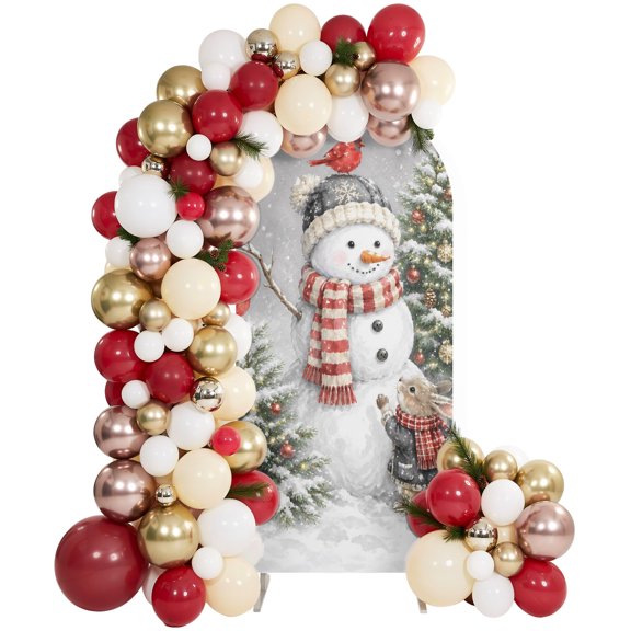 Christmas Snowman Rabbit Fox Arch Backdrop Cover Spandex Fitted Arch Cover 6FT,Arches Backdrop Stand Covers for Wedding Birthday Party Ceremony Banquet Decoration Winter Xmas Trees Red Bird