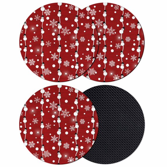 Christmas Snowman Red Coasters Set of 4, Absorbent Coasters for Drinks, Winter Snowflakes Xmas Retro Coaster for Desk Coffee Table Protection, Home Decor House Warming Gifts 4"