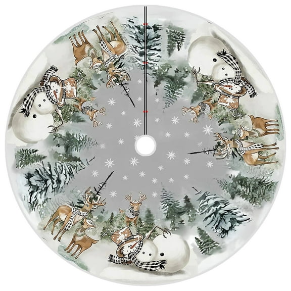 Christmas Snowman Reindeer Snowflake Christmas Tree Skirt 23.62inch, Winter Holiday Tree Mat Decoration