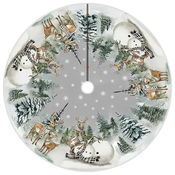 Christmas Snowman Reindeer Snowflake Christmas Tree Skirt 23.62inch, Winter Holiday Tree Mat Decoration