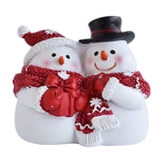 Christmas Snowman Resin Decorations, LED Lighted Snowman Figurines with Bright Colors for Table Shelf Mantel, Durable Holiday Decor for Living Room Office Kitchen Party Centerpieces-C