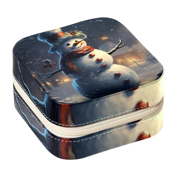 Christmas Snowman Retro Travel Portable Square Jewelry Display and Decorative Box with Bracelet Holder - Ideal for Rings, Earrings, Necklaces, Bracelets, and More - Suitable for Girls and Women