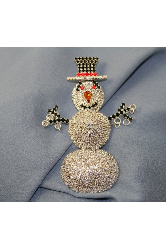 Christmas Snowman Rhinestone Brooch, Large 3D Snowman Pin, Xmas Holiday Jewelry Gift.