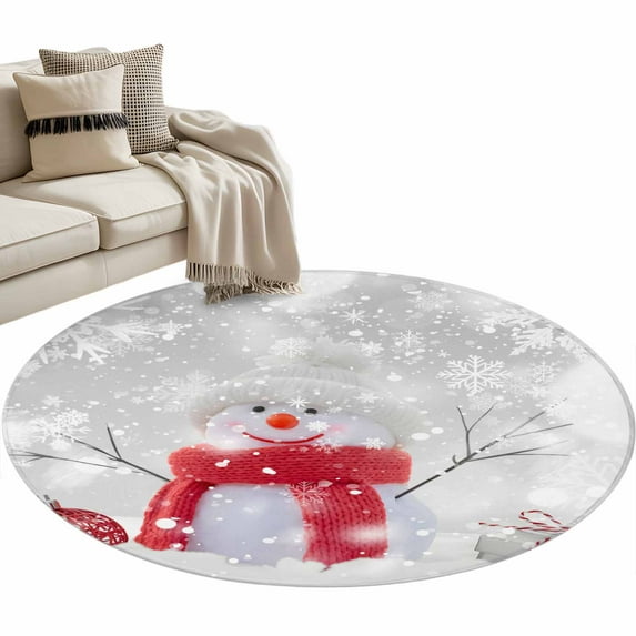 Christmas Snowman Round Area Rug 3.3ft Xmas Ball Grey Winter Snowflake ...