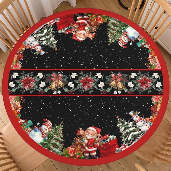 Christmas Snowman Round Fitted Tablecloth Best for 48"-52" Xmas Trees Table Cloth Elastic Edge Round Water-Resistant Washable Red Black Santa Table Cover for Party Picnic Camping Outdoor Indoor Decor