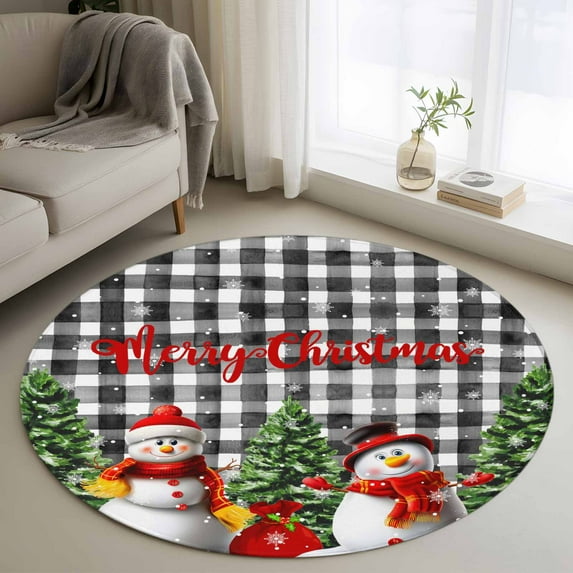 Christmas Snowman Round Rug 3ft Washable Circle Entryway Rugs Non Slip ...