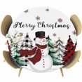 thumbnail image 1 of Christmas Snowman Round Tablecloth, Fitted Table Cover with Elastic for 45"-54" Round Tables, Plaid Xmas Tree Winter Snowflake Table Cloth Outdoor Indoor Dinning Party Waterproof Tablecloths, 1 of 7