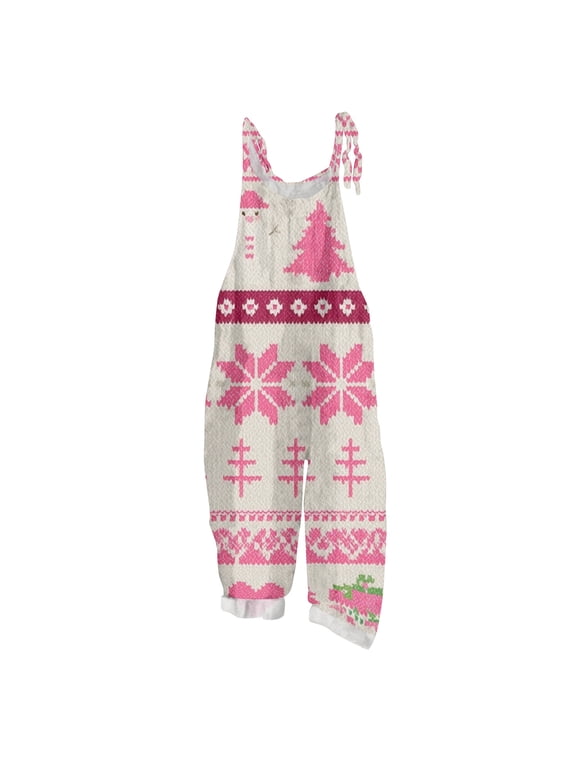 Christmas Snowman Santa Tree Graphic Sleeveless Bib Overalls, Women Holiday Loose Fit Jumpsuit