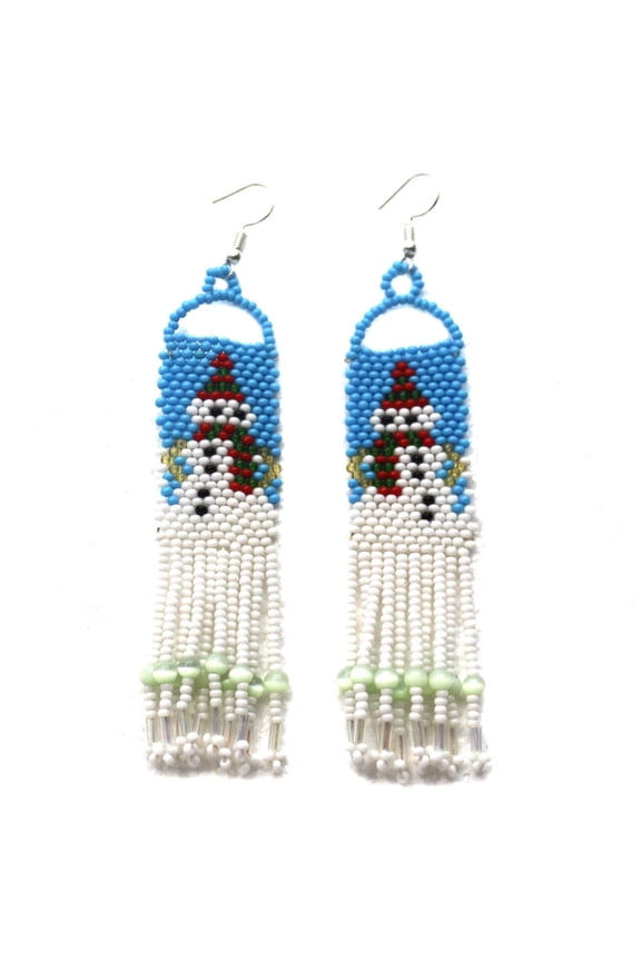 Christmas Snowman Seed Beaded Earrings