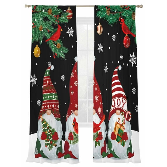 Christmas Snowman Sheer Curtains 96 inches Long, Christmas Tree Pine Snowflakes Black Light Filtering Sheer Window Curtains Rod Pocket Voile Drapes for Bedroom Living Room, 2 Panels 52"W x 96"L