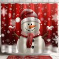 Christmas Snowman Shower Curtain Festive Red Bathroom Decor with Cute