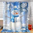 Christmas Snowman Shower Curtain Set Blue Snowflakes Bathroom Decor Kit