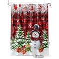 thumbnail image 1 of Christmas Snowman Shower Curtain Set ，Waterproof Fabric Shower Curtains Xmas Tree Socks Ball Winter Red Plaid Shower Curtains for Bathroom,Bathroom Decor 72"x84", 1 of 6