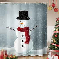 Christmas Snowman Shower Curtain, Winter Xmas Snows Scenery Waterproof Fabric Shower Curtains with 12 Hooks, Bathroom Curtain Set for Bathroom Accessories Decor, 36 x 72 Inches