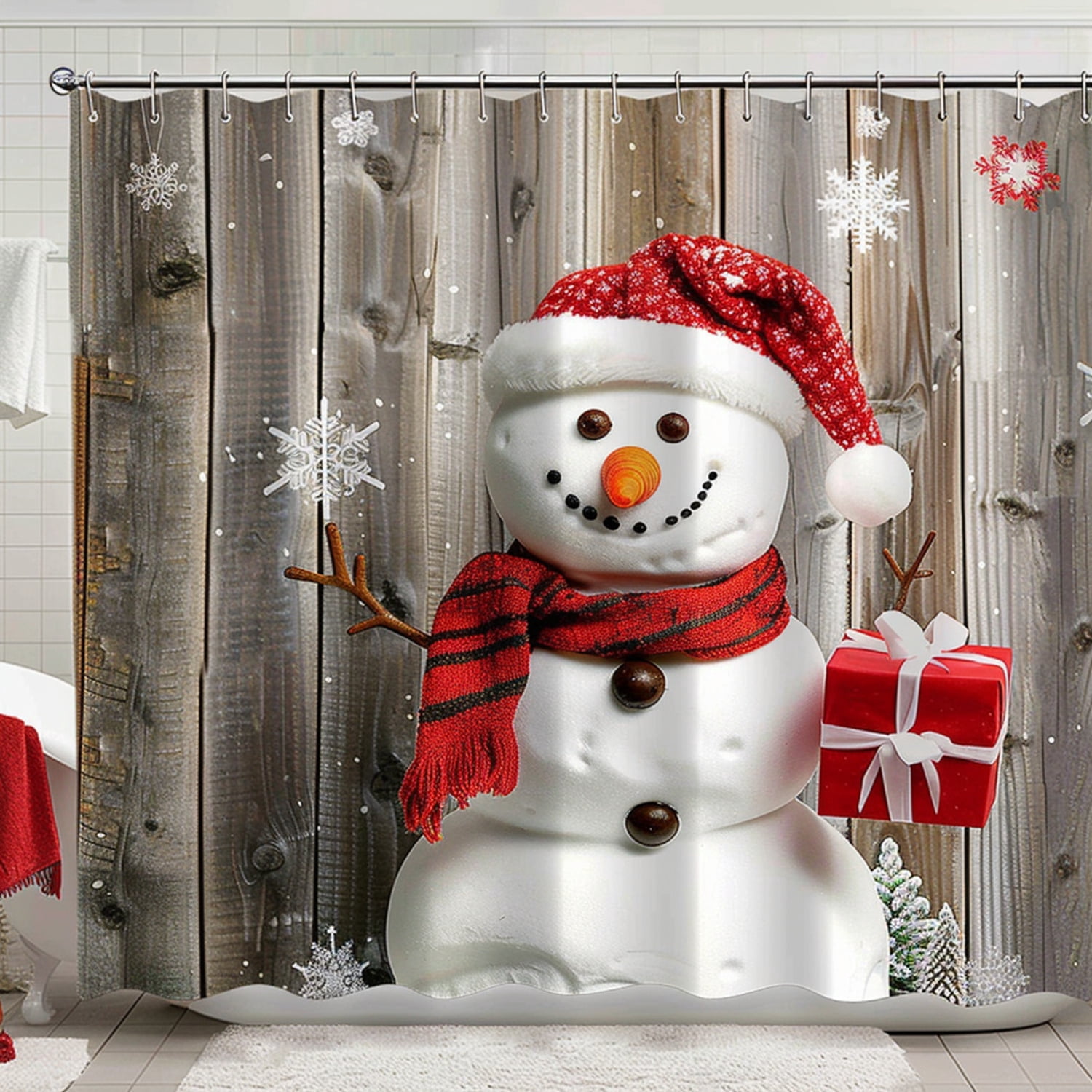 Christmas Snowman Shower Curtain with Festive Design for Holiday ...