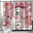 Christmas Snowman Shower Curtain with Pink Snowflakes and White Balls