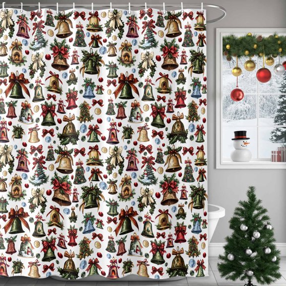 Christmas Snowman Shower Curtains for Bathroom, Spruce Leaves Bell Balls Bells Waterproof Fabric Shower Curtain for Bathroom Bathtub Decoration, Machine Washable, 54x"78"