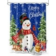 thumbnail image 1 of Christmas Snowman Small Stall Shower Curtain, Waterproof Shower Curtains for Bathroom, Blue Xmas Tree Elk Gifts Snowflake Washable Fabric Cloth Bath Curtain for Bathtub with Hooks 36x72 Inches, 1 of 6