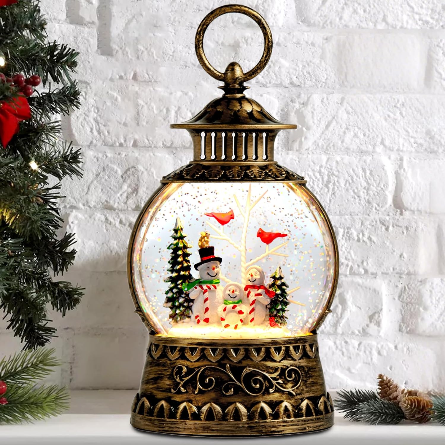 Christmas Snowman Snow Globe, Cardinal Musical Snow Globe Lantern ...