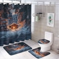 thumbnail image 1 of Christmas Snowman Snow House 4 Piece Shower Curtain Sets, Non-Slip Rugs, Toilet Lid Cover And Bath Mat, for Bathroom Decor Set, 72" X 72", 1 of 8