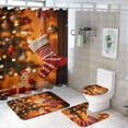 thumbnail image 1 of Christmas Snowman Snow House 4Pcs Shower Curtain Set Shower Curtain Set with Carpet Bath Mat, 1 of 8