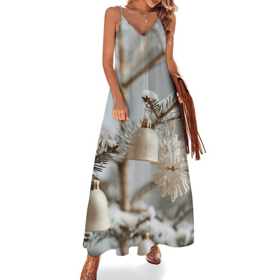 Christmas Snowman Snow House Design Sleeveless Dress Woman Fashion Long Dresses Women's Summer Suit Dress 2025
