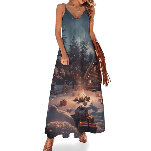 Christmas Snowman Snow House Sleeveless Dress Woman Fashion Long Dresses Women's Summer Suit Dress Summer 2025 Women