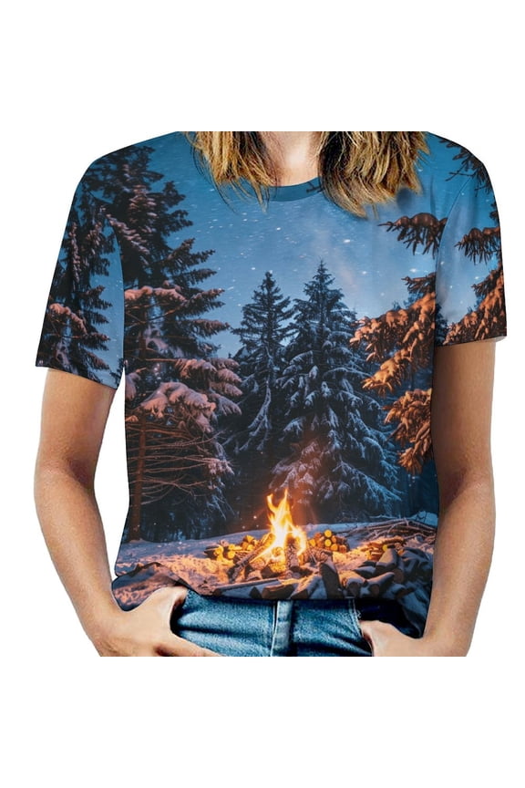 Christmas Snowman Snow House T Shirts Basic T-Shirt Short Sleeve Ladies Tee Shirt Summer Graphic Clothing