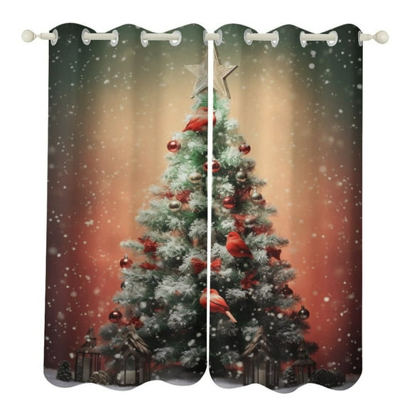 Christmas Snowman Snow House Window Curtains for Bedroom Colorful Printed Window Drapes Blackout Thermal Insulated Grommet Window Treatment 2 Panels Set