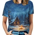 thumbnail image 1 of Christmas Snowman Snow House Women's Short Sleeve T-Shirt Crew Neck Casual Summer Trendy Loose Fit Tops, 1 of 6