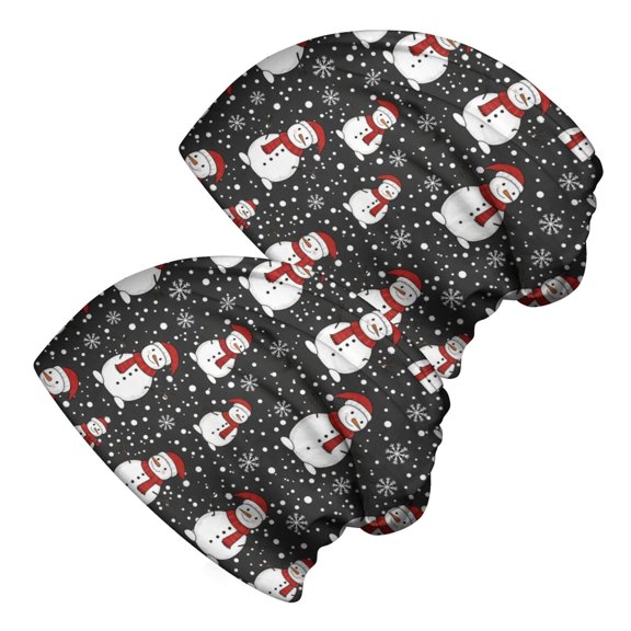 Christmas Snowman Snowflake Dot Pattern 2 Pack Slouchy Beanie Hat, Outdoor Running Hat with Stretchy Fabric & Soft Texture, Warm Thermal Gifts for Unisex Men Women