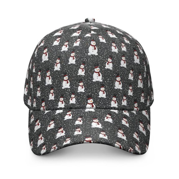 Christmas Snowman Snowflake Dot Pattern Baseball Cap, Structured Flat Bill Hat with Snap Closure & Sweatband, Rigid Flat Brim Gifts for Sports Outdoor Travel