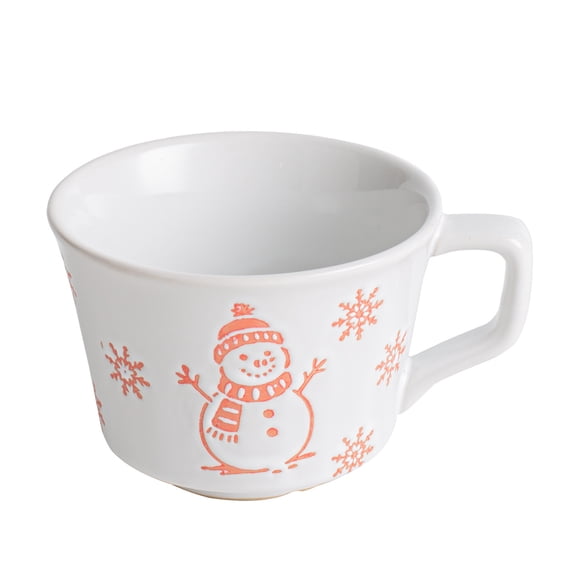 Christmas Snowman Snowflake Embossed Ceramic Mug, 320ml Wide Mouth Holiday Coffee Tea Cup