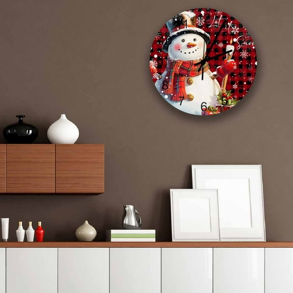 Christmas Snowman Snowflake Grid Wall Clock Large Modern Kitch Dinning Round Wall Clocks Bedroom Silt Hanging Watc