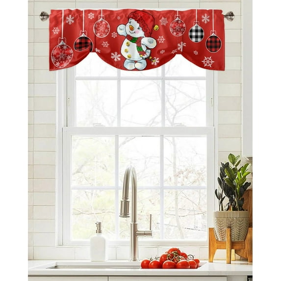 Christmas Snowman Snowflake Lights Window Curtain Living Room Kitchen Cabinet Tie-up Valance Curtain Rod Pocket Valance