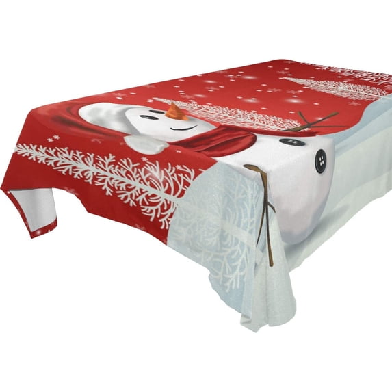 Christmas Snowman Snowflake Rectangle Tablecloth 60"(W) x 120"(L), Christmas Holiday Modern Table Linen Cloth Cover for Kitchen Dining Room Party Home Decor