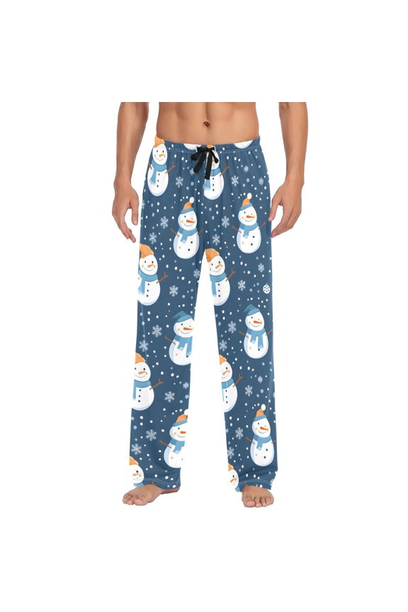 Christmas Snowman Snowflakes Men's Pajama Pants Cotton Long Sleepwear Lounge Pants XL