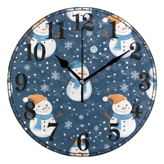 Christmas Snowman Snowflakes Silent Wall Clock 10" Non-Ticking Battery Clock