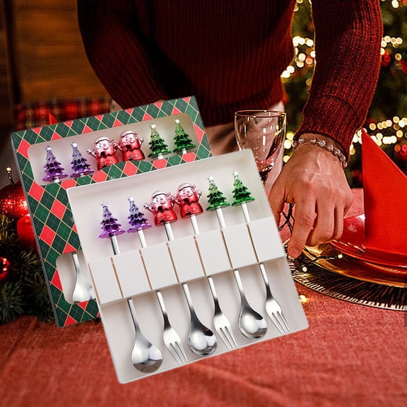 Christmas Snowman Spoon Set, Stainless Steel Mini Dessert and Coffee Spoons, Festive Tableware Gift for Holiday Dessert, Tea, Soup, Elegant Compact Cutlery Box Set