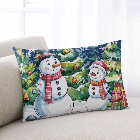 Christmas Snowman Standard Size Pillow Cover,Pillowcase Protectors with Zipper,Decorative Throw Pillow Case Cover,Winter Snowflakes Xmas Trees Navy Blue Pillow Shams for Couch Sofa 20x26Inch