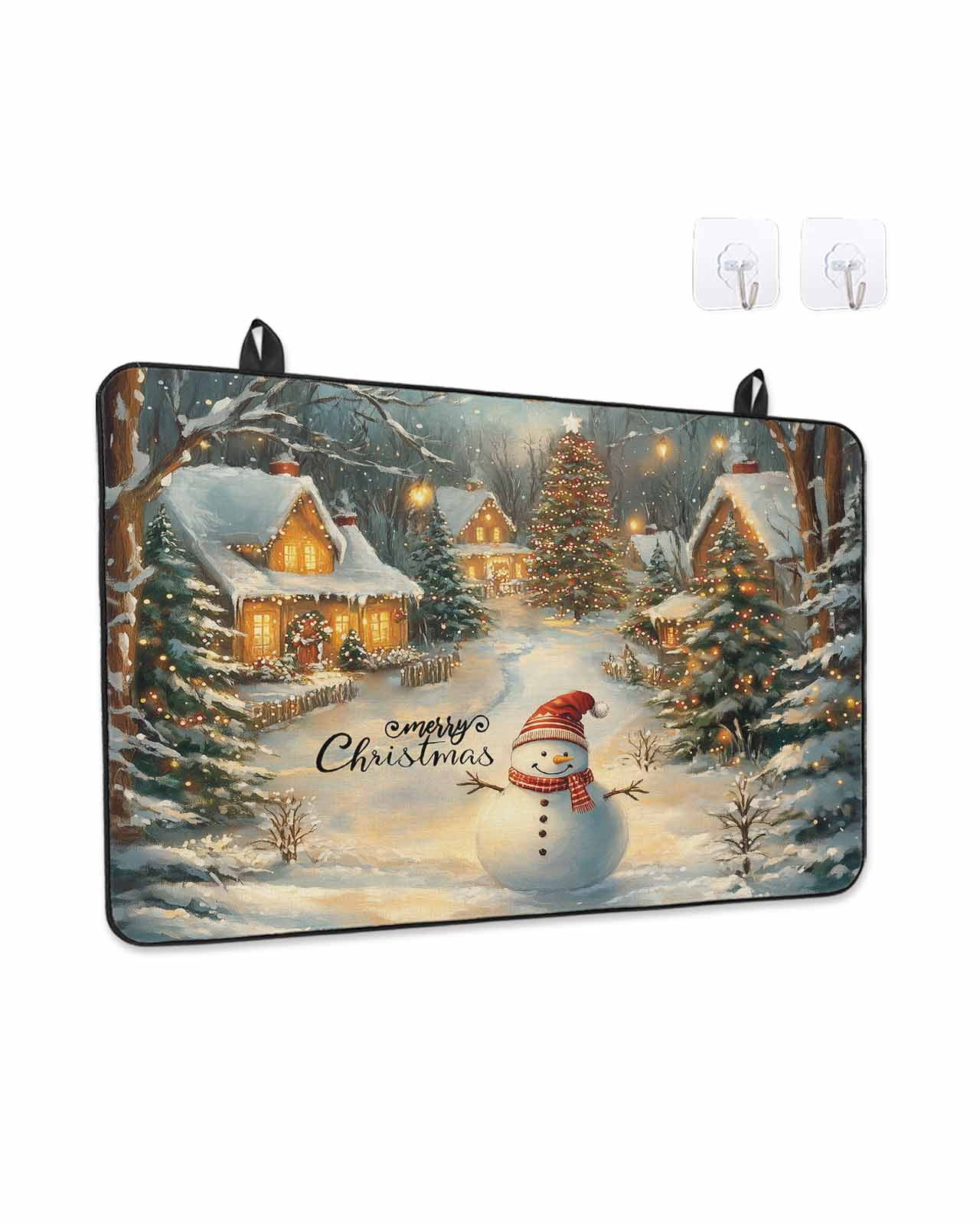 Christmas Snowman Stove Top Covers for Electric Stove, 28'x20'' Xmas Tree Rustic Farmhouse Glass Ceramic Stove Cover Foldable Rubber Mat Heat Resistant Cooktop Protector for Kitchen