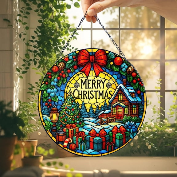 Christmas Snowman Suncatcher, Holiday Window Decoration, Festive Winter Home Decor, Stained Glass Style Ornament, Xmas Suncatchers