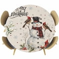 thumbnail image 1 of Christmas Snowman Table Cloth, Round Fitted Tablecloths with Elastic Edge, Winter Xmas Snowflakes Cardinal on Linen Wipeable Waterproof Table Cover for Kitchen Wedding 45-54 Inches, 1 of 4