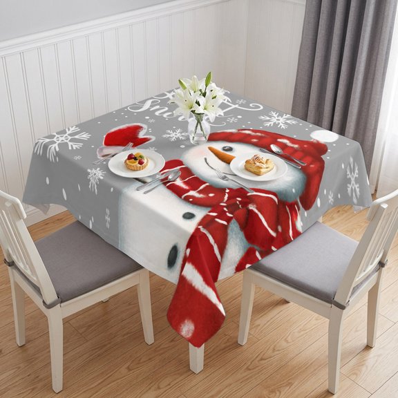 Christmas Snowman Table Cloth Waterproof Tablecloths, Xmas Let Snow Winter Snowflake Grey Tablecloth Dining Table Cover for Kitchen Party Tabletop Outdoor, Square Tablecloth 54x54 Inch